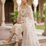 Ivory Gold Royale Premium Embroidered 3-PieceWhite Boutique Style Stitched 3-Piece Organza Embroidered Suit