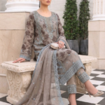 Grey Luxury Reshmi Stitched 3-Piece Embroidered Organza Suit