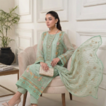 Mint Aura Premium Unstitched Party Wear 3-Piece Suit