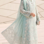 Sky Blue Luxury Rao Silk 3-Piece Stitched Suit with Heavy Embroidered Shirt
